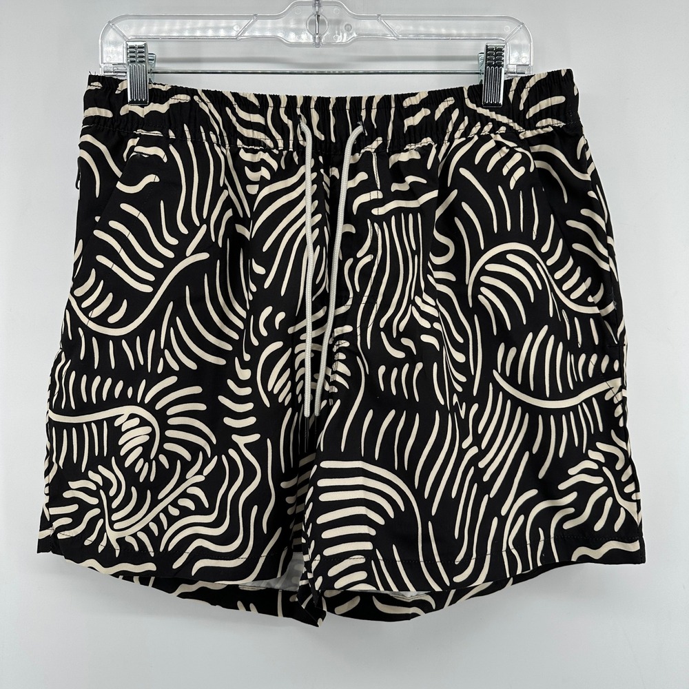 OAS Tar Lorenzo Swim Shorts Black Abstract Wavy Print Trunks 5001-345 Mens S NWT